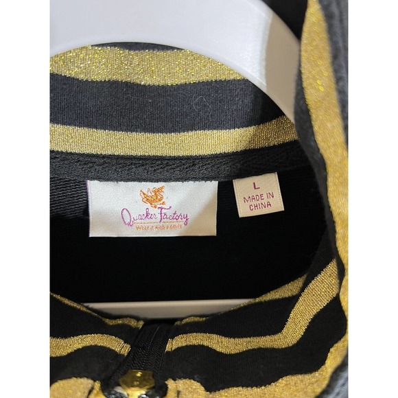 Quacker Factory Rhinestone Grommet Gold Trim Full Zip Jacket Women Large Pockets - Picture 3 of 15